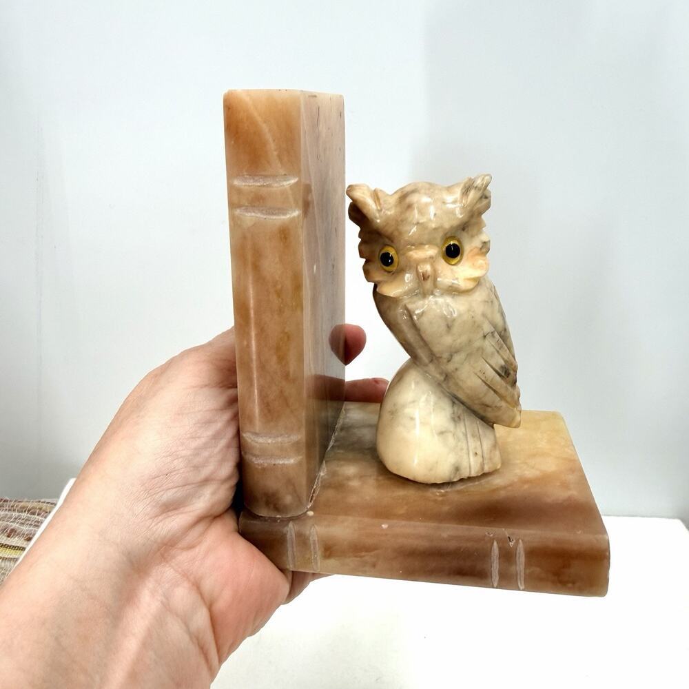 Vintage Hand Carved Alabaster Marble Owl Bookend Glass Eyes Made In Italy - Picture 5 of 12